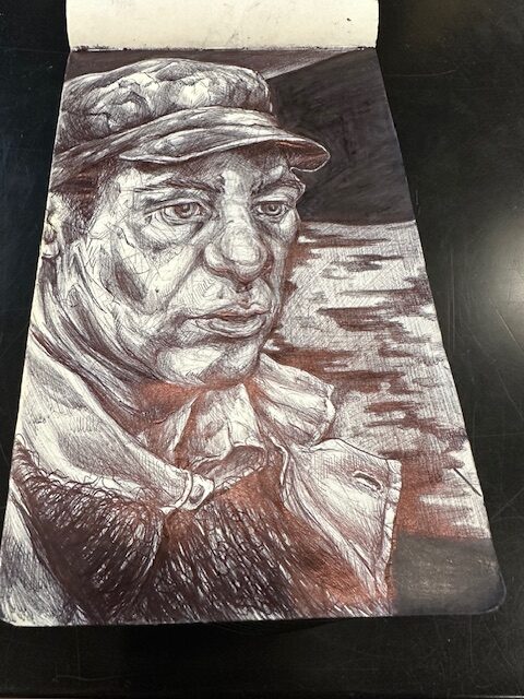 ink drawing of a middle-aged Irish man